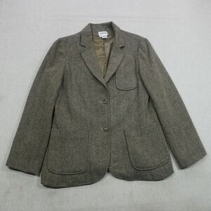 Vintage Jeana Blazer Womens 14 Brown Wool Blend Tweed Herringbone Jacket 90s